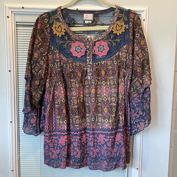 NWT Anthropologie Cuitadella top size Large; lace overlay embroidered flowers - Picture 8 of 16